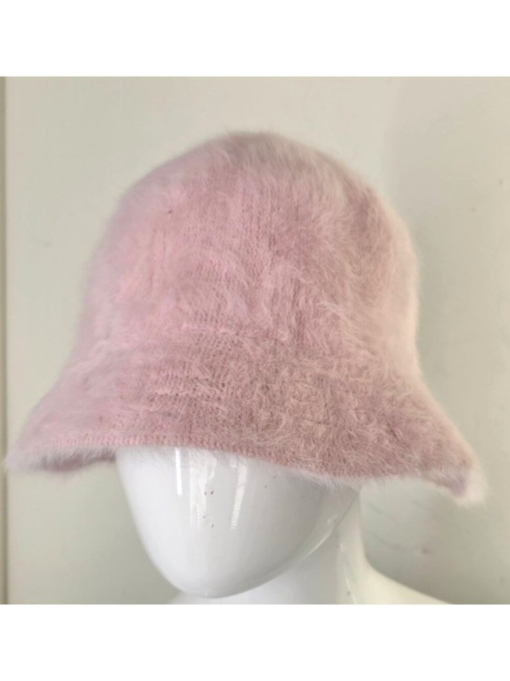 Vintage Angora Fuzzy Pink Bucket Hat OS Stretchy Cloche Stretchy Faux Fur